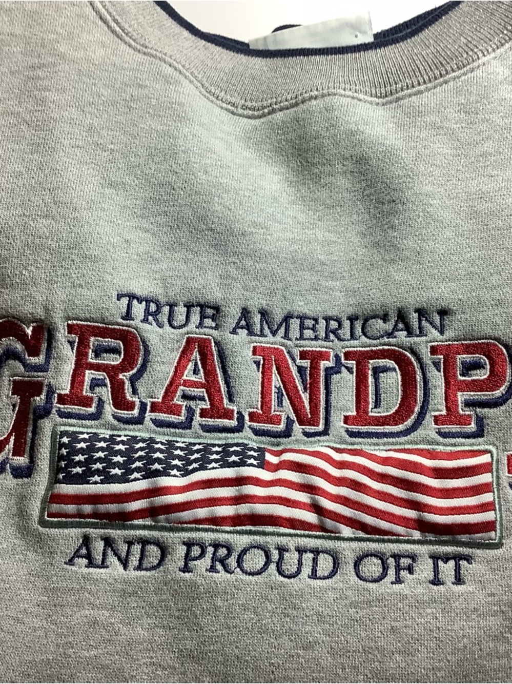 Mens Gray 'True American Grandpa' Crewneck Sweatshirt